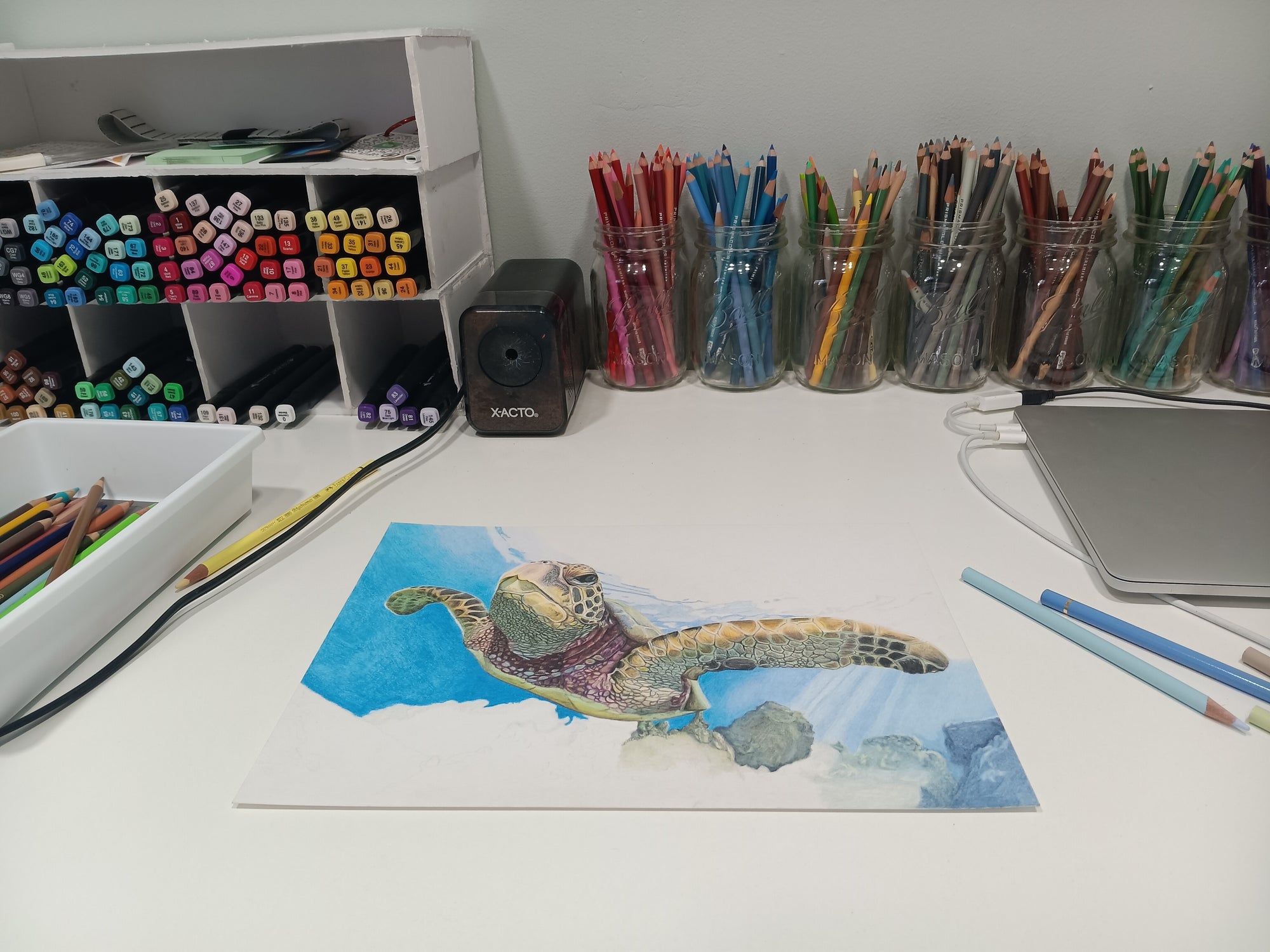"THE HARE'S TURTLE" 9"H x 12"W colored pencil on paper