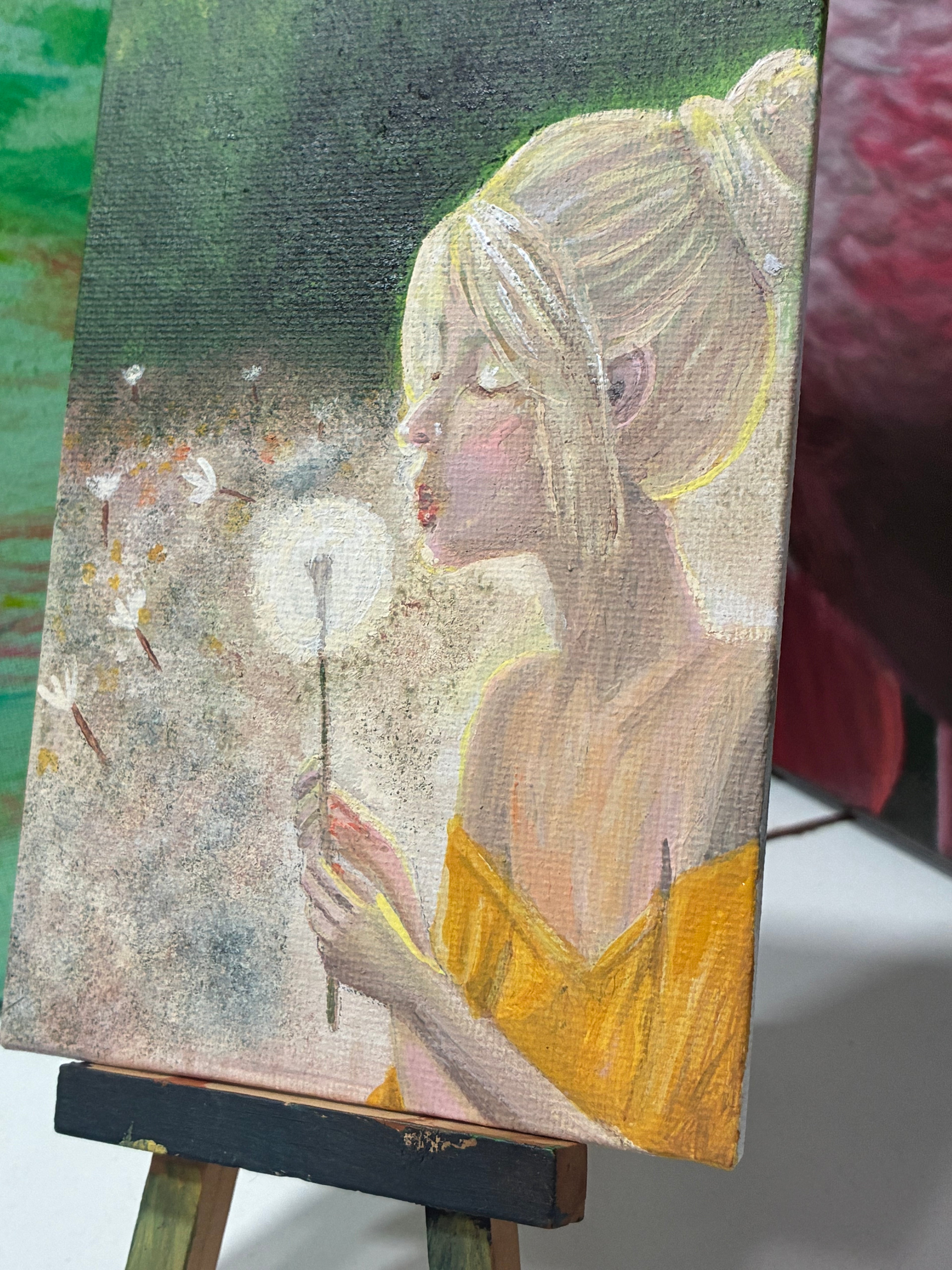 "Make A Wish" Original Acrylic Painting 4"W x 6"H