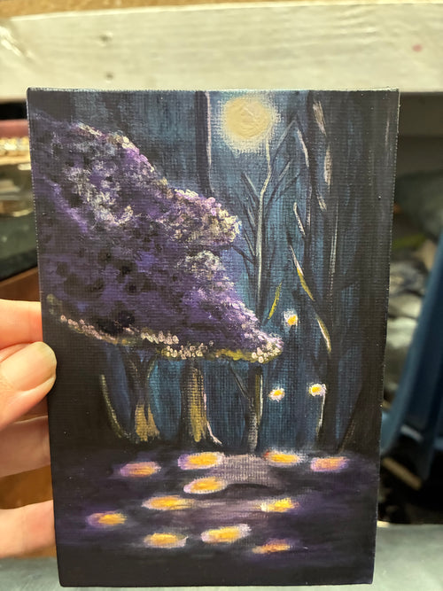 "Moonlit Fireflies" Original Acrylic Painting 4"W x 6"H