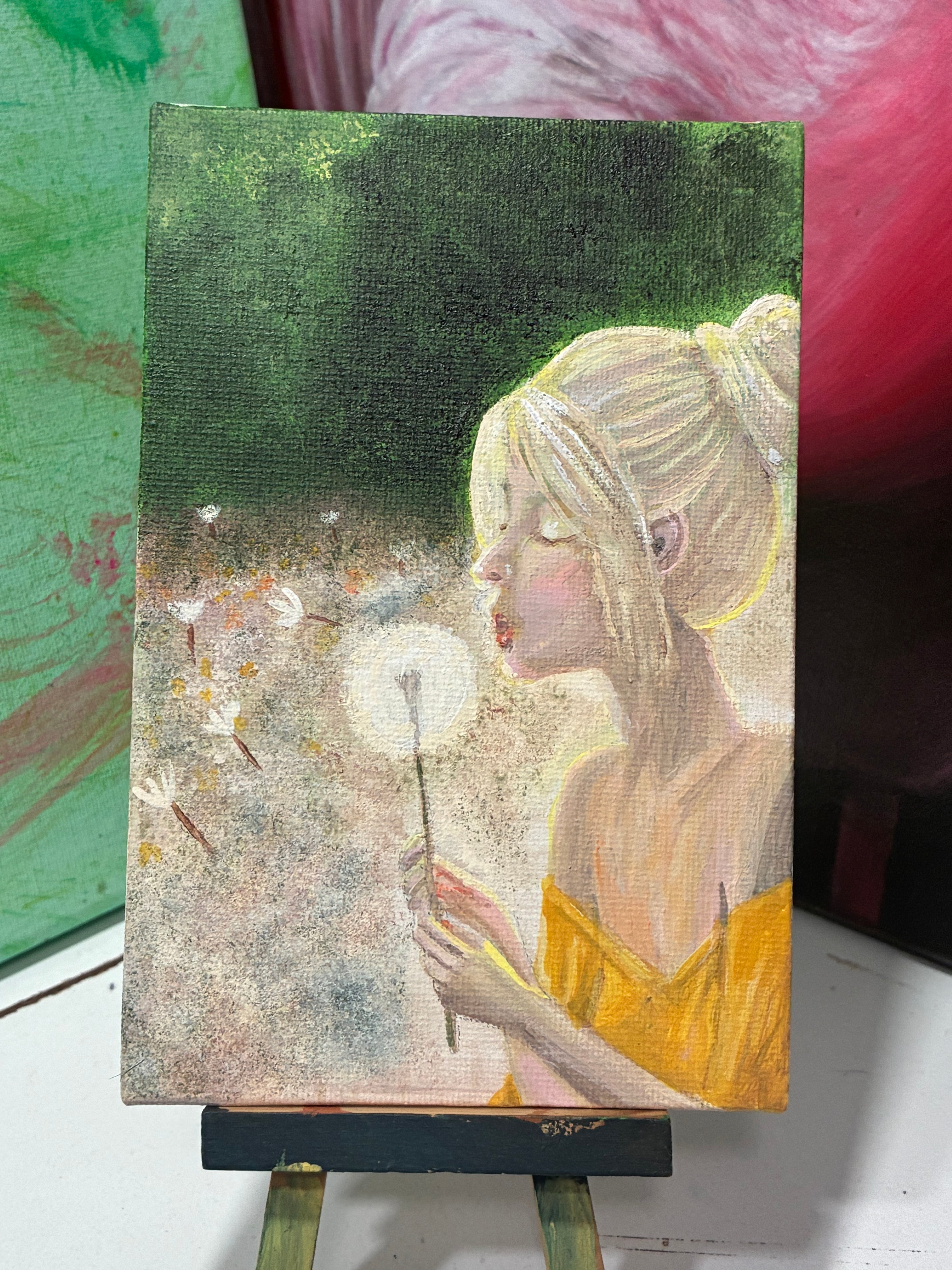"Make A Wish" Original Acrylic Painting 4"W x 6"H