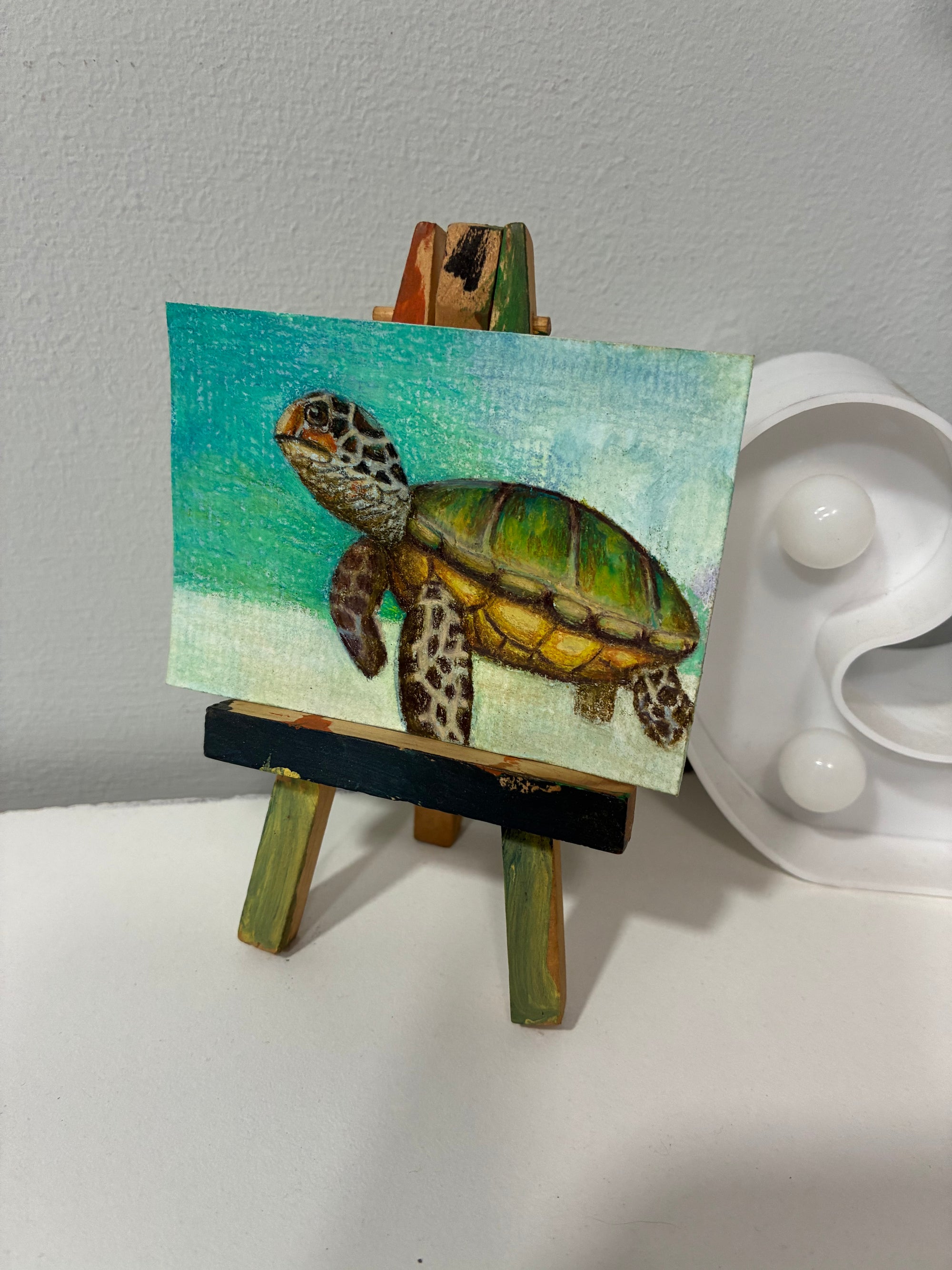 "SIMPLY SEA TURTLE" - ACEO 2.5"H x 3.5"W watercolor/colored pencil on paper