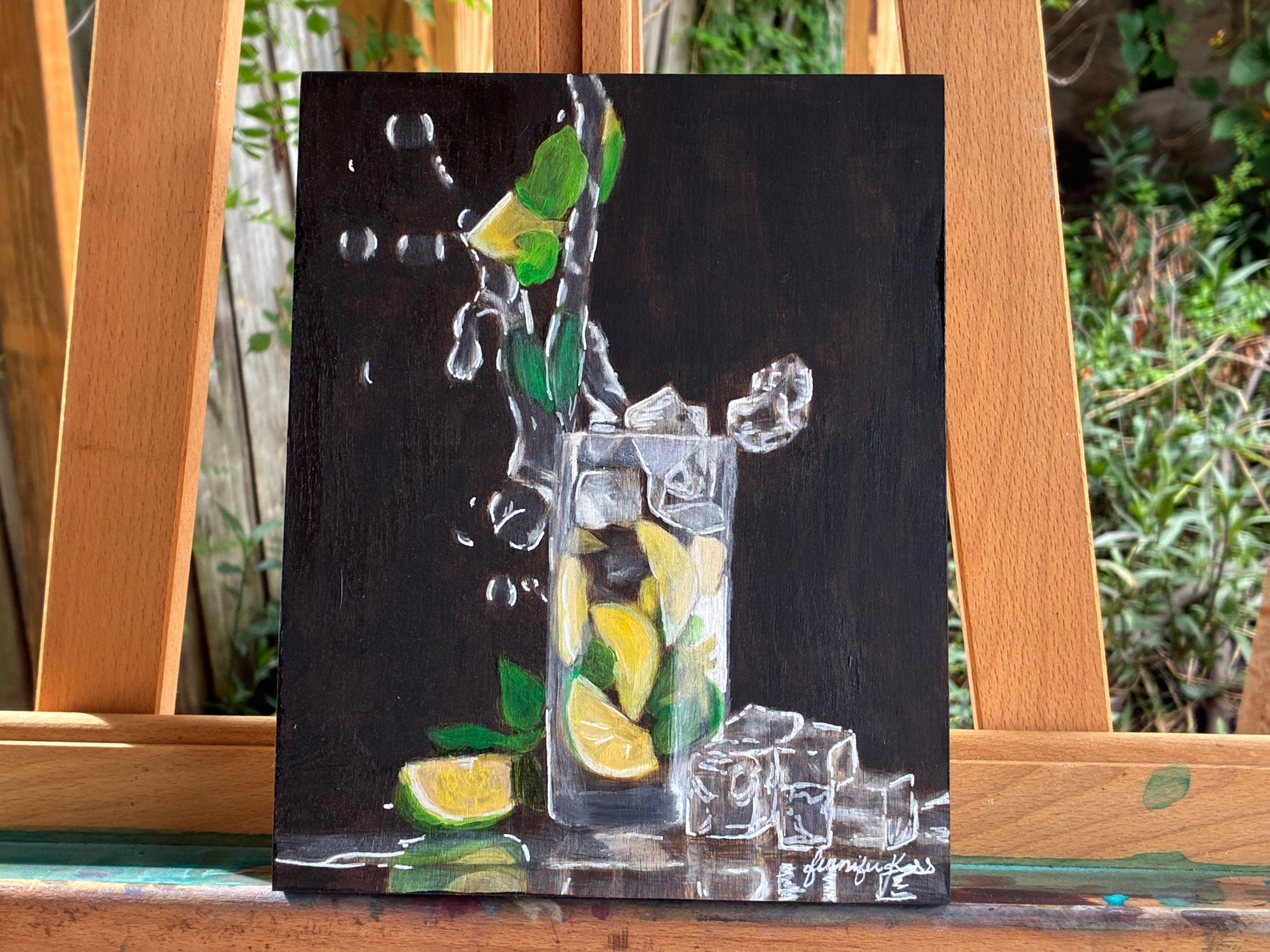 "SPLASH OF LIME" 8"W x 10"H oil on wood