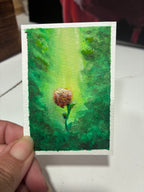 (ACEO) Mini art 3.5"x2.5" Flower on the sunlit forest path