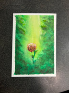 (ACEO) Mini art 3.5"x2.5" Flower on the sunlit forest path