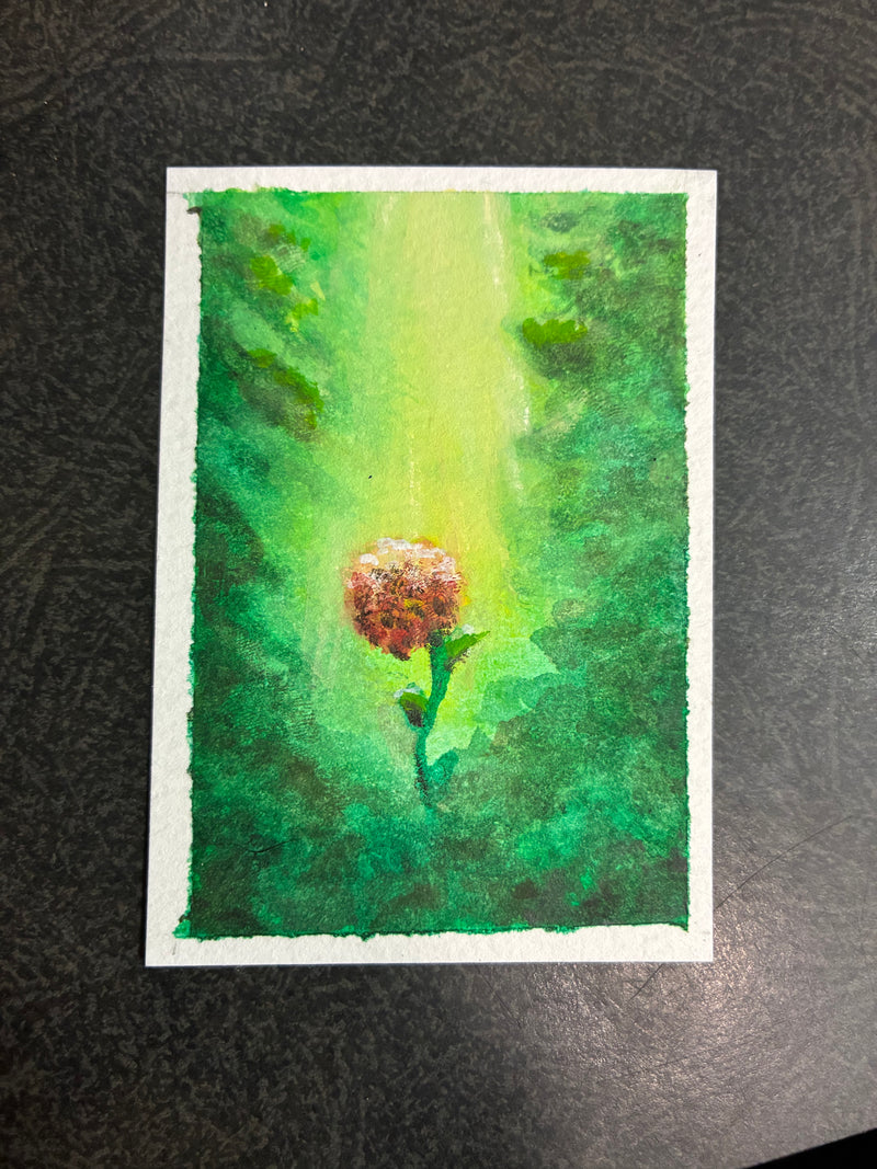 Artistic depiction of a red flower on a green background