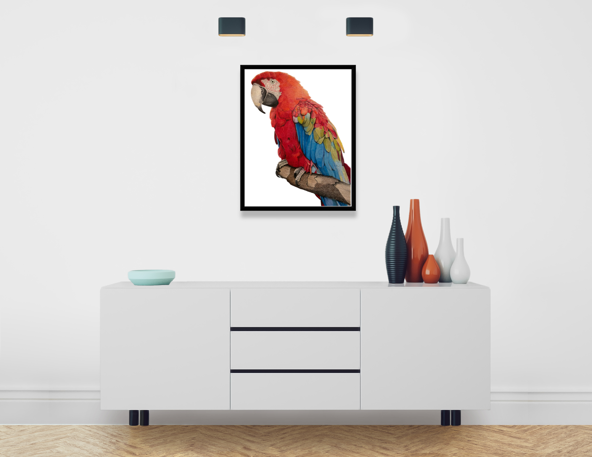 "HEIDI'S MACAW" 9"W x 12"H colored pencil on paper