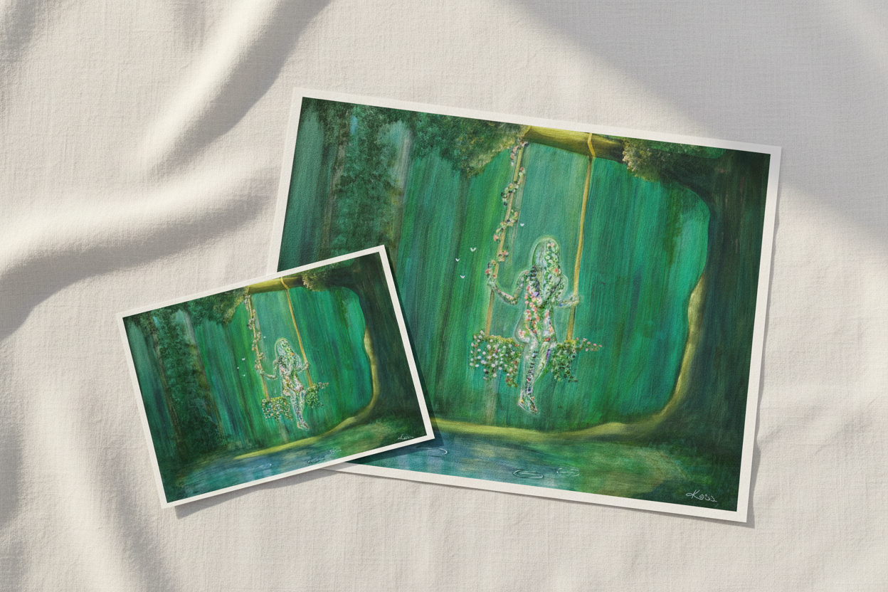 Silent Bloom fine art print flat-lay showing 5x7 and 8x10 landscape sizes